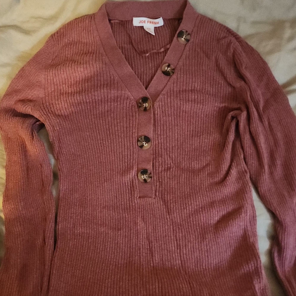 Pink Ribbed Sweater With Buttons